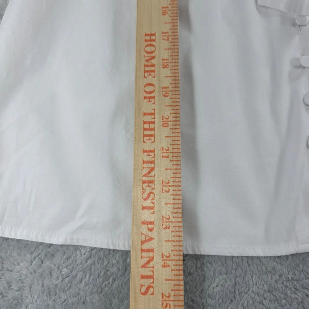 Madewell Womens XL White Tie Neck V- Neck‎ Button Front Top Puff Sleeve Blouse